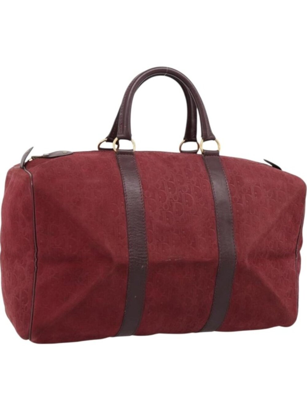 Christian Dior Trotter Canvas Boston Bag Suede Red Gold